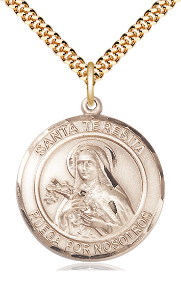 14kt Gold Filled Santa Teresita Pendant on a 24 inch Gold Plate Heavy Curb chain