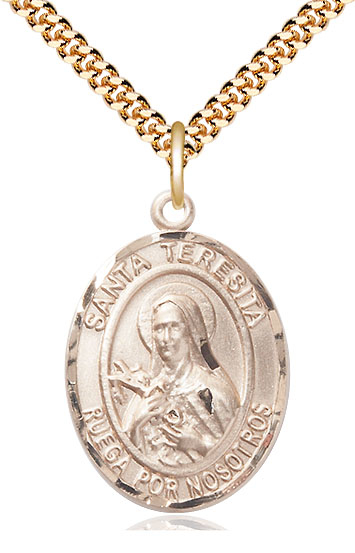 14kt Gold Filled Santa Teresita Pendant on a 24 inch Gold Plate Heavy Curb chain