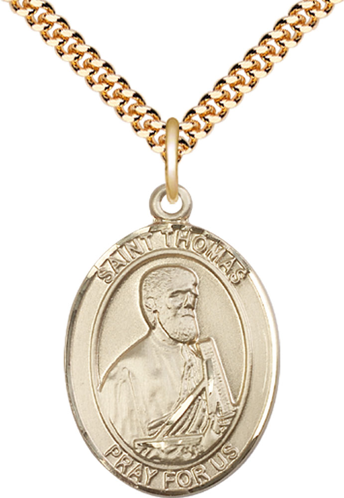 14kt Gold Filled Saint Thomas the Apostle Pendant on a 24 inch Gold Plate Heavy Curb chain