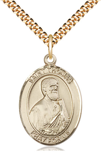 14kt Gold Filled Saint Thomas the Apostle Pendant on a 24 inch Gold Plate Heavy Curb chain