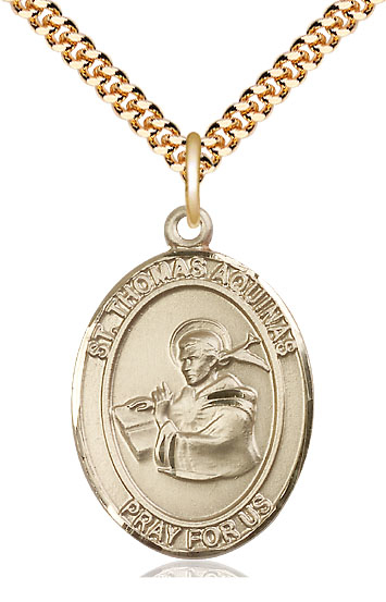 14kt Gold Filled Saint Thomas Aquinas Pendant on a 24 inch Gold Plate Heavy Curb chain