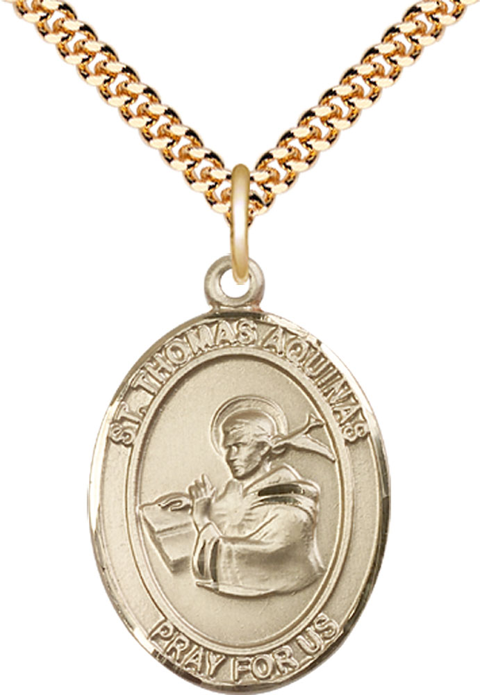 14kt Gold Filled Saint Thomas Aquinas Pendant on a 24 inch Gold Plate Heavy Curb chain