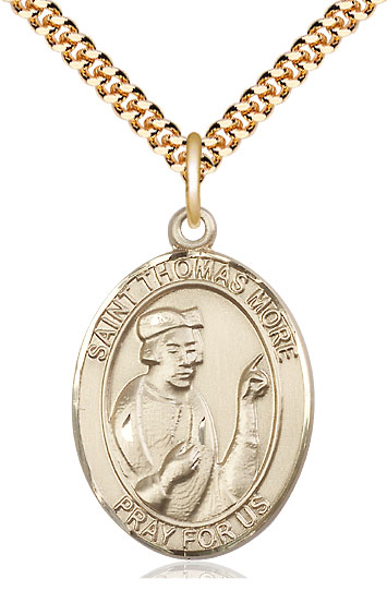 14kt Gold Filled Saint Thomas More Pendant on a 24 inch Gold Plate Heavy Curb chain