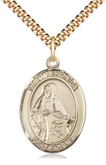 14kt Gold Filled Saint Veronica Pendant on a 24 inch Gold Plate Heavy Curb chain