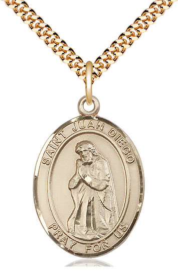 14kt Gold Filled Saint Juan Diego Pendant on a 24 inch Gold Plate Heavy Curb chain