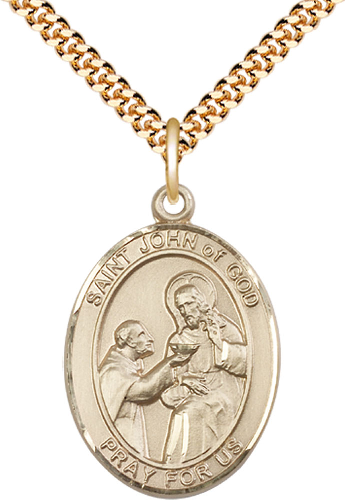 14kt Gold Filled Saint John of God Pendant on a 24 inch Gold Plate Heavy Curb chain