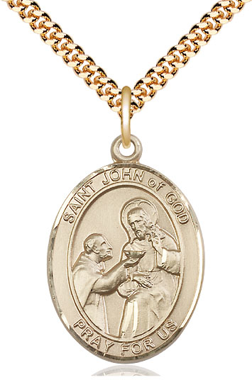 14kt Gold Filled Saint John of God Pendant on a 24 inch Gold Plate Heavy Curb chain