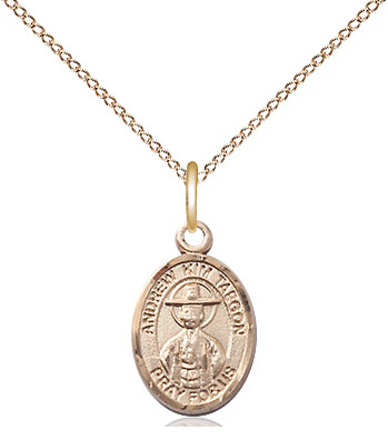 14kt Gold Filled Saint Andrew Kim Taegon Pendant on a 18 inch Gold Filled Light Curb chain