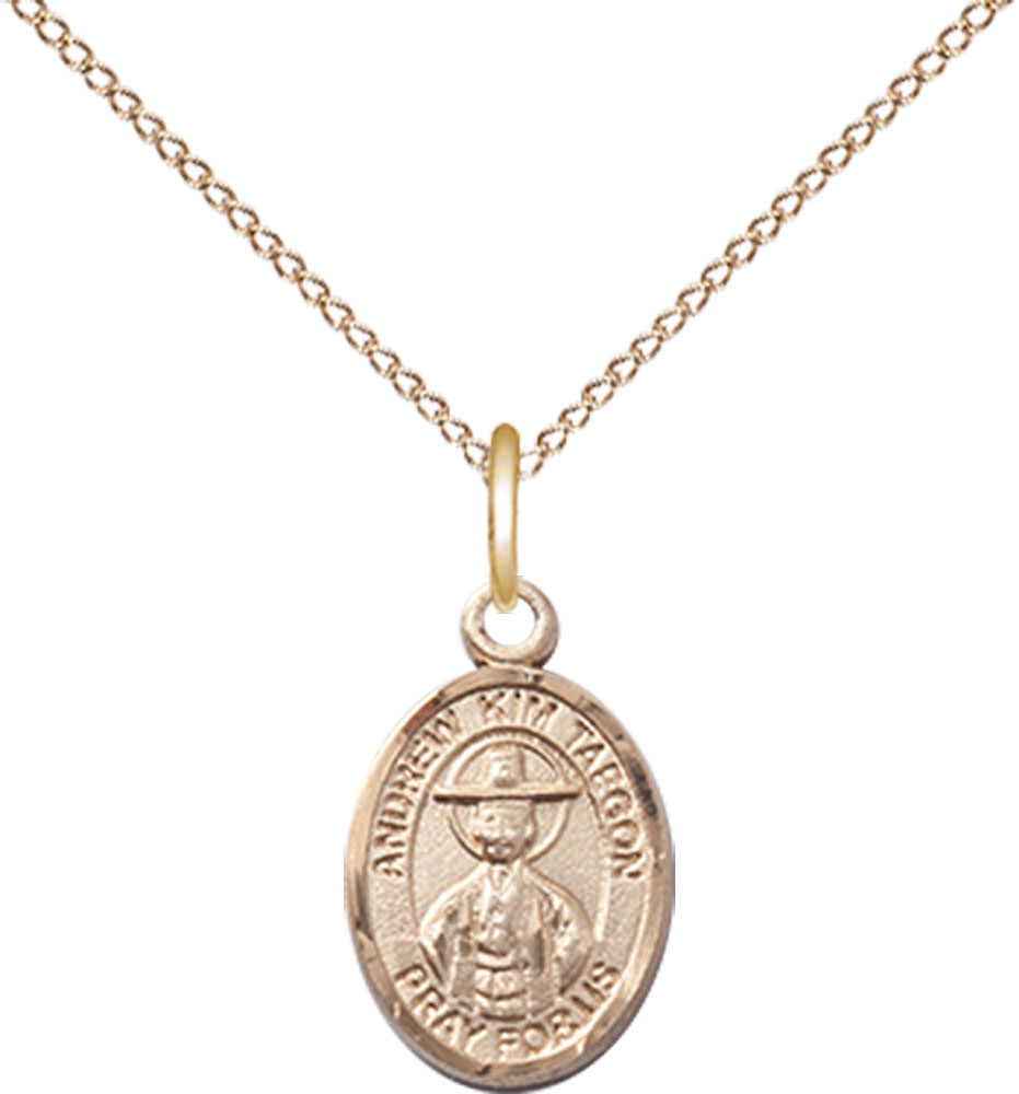 14kt Gold Filled Saint Andrew Kim Taegon Pendant on a 18 inch Gold Filled Light Curb chain