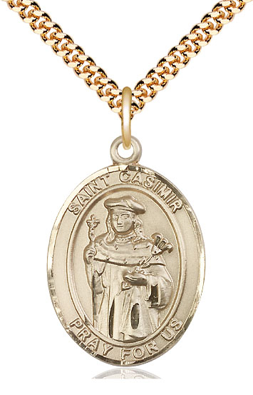 14kt Gold Filled Saint Casimir of Poland Pendant on a 24 inch Gold Plate Heavy Curb chain
