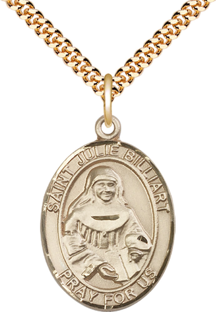 14kt Gold Filled Saint Julie Billiart Pendant on a 24 inch Gold Plate Heavy Curb chain