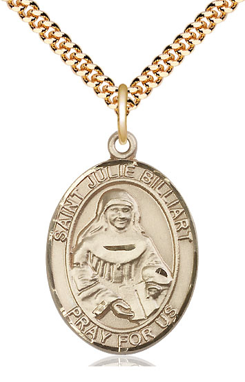 14kt Gold Filled Saint Julie Billiart Pendant on a 24 inch Gold Plate Heavy Curb chain