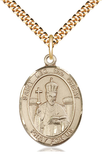 14kt Gold Filled Saint Leo the Great Pendant on a 24 inch Gold Plate Heavy Curb chain