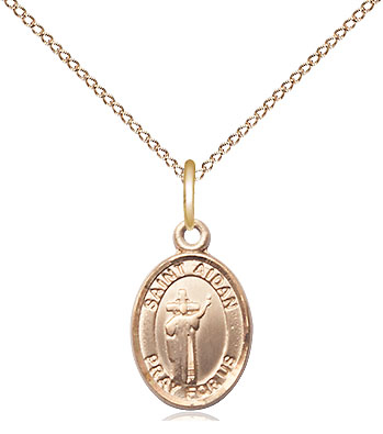14kt Gold Filled Saint Aidan of Lindesfarne Pendant on a 18 inch Gold Filled Light Curb chain