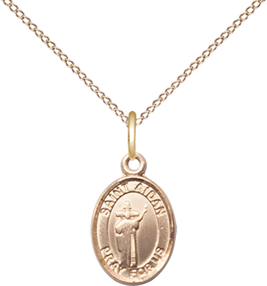 14kt Gold Filled Saint Aidan of Lindesfarne Pendant on a 18 inch Gold Filled Light Curb chain