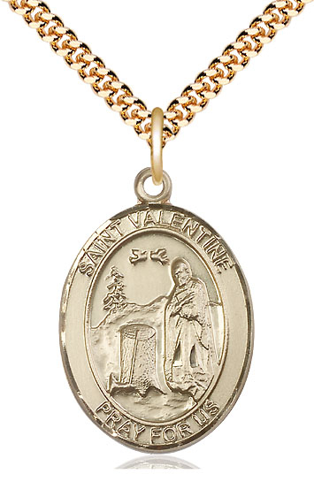 14kt Gold Filled Saint Valentine of Rome Pendant on a 24 inch Gold Plate Heavy Curb chain