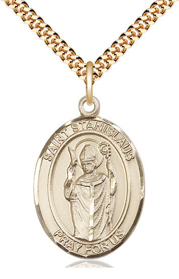 14kt Gold Filled Saint Stanislaus Pendant on a 24 inch Gold Plate Heavy Curb chain