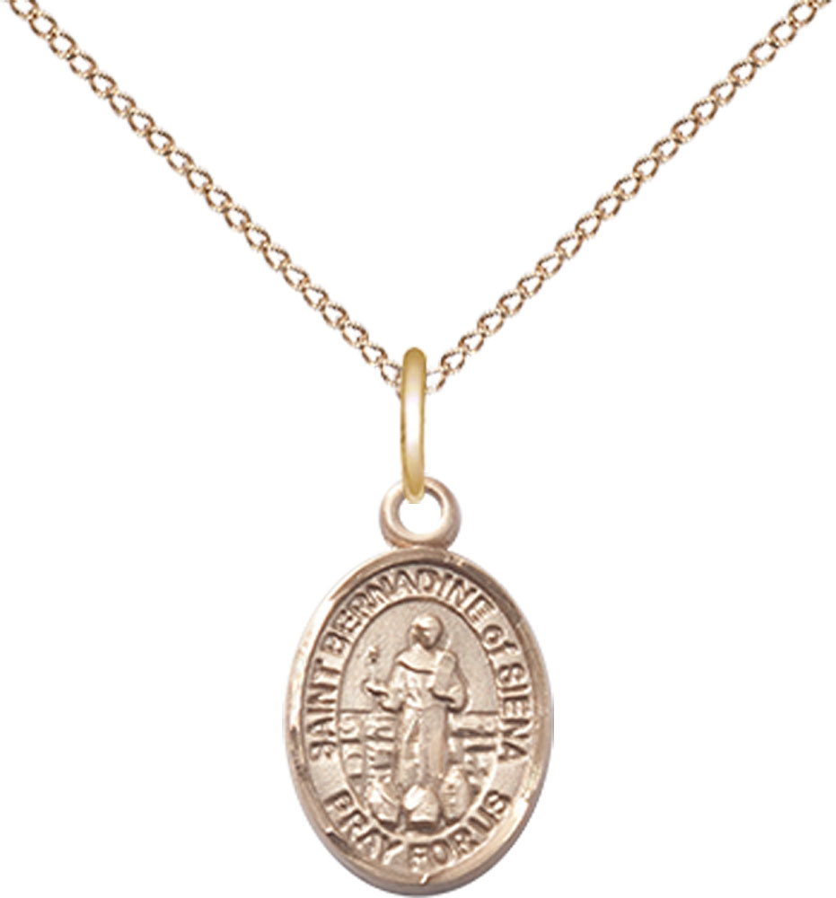 14kt Gold Filled Saint Bernadine of Sienna Pendant on a 18 inch Gold Filled Light Curb chain