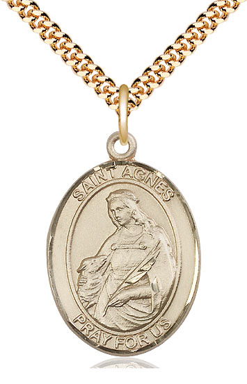 14kt Gold Filled Saint Agnes of Rome Pendant on a 24 inch Gold Plate Heavy Curb chain