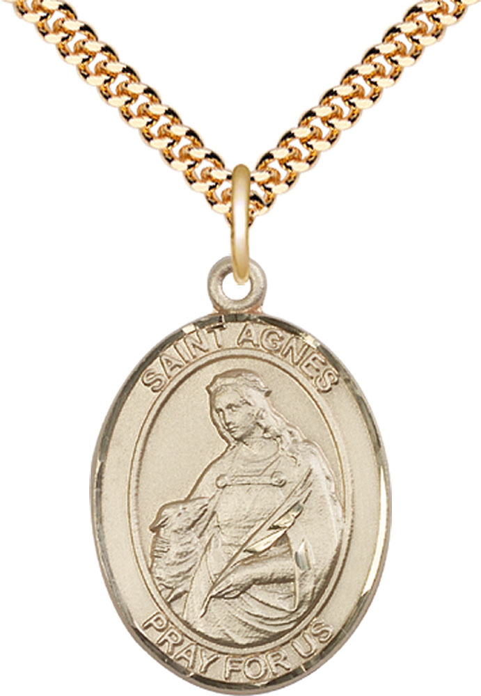 14kt Gold Filled Saint Agnes of Rome Pendant on a 24 inch Gold Plate Heavy Curb chain