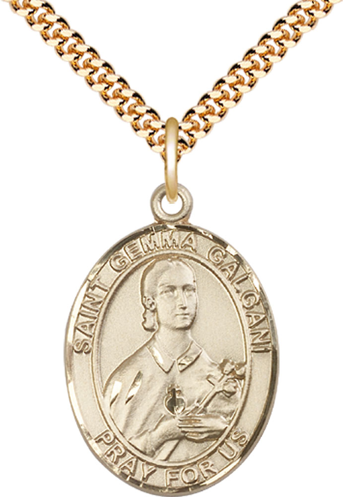 14kt Gold Filled Saint Gemma Galgani Pendant on a 24 inch Gold Plate Heavy Curb chain
