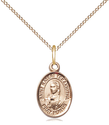 14kt Gold Filled Saint Kateri Tekakwitha Pendant on a 18 inch Gold Filled Light Curb chain