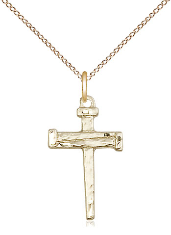 14kt Gold Filled Nail Cross Pendant on a 18 inch Gold Filled Light Curb chain