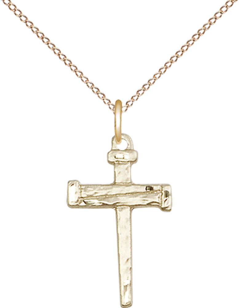 14kt Gold Filled Nail Cross Pendant on a 18 inch Gold Filled Light Curb chain