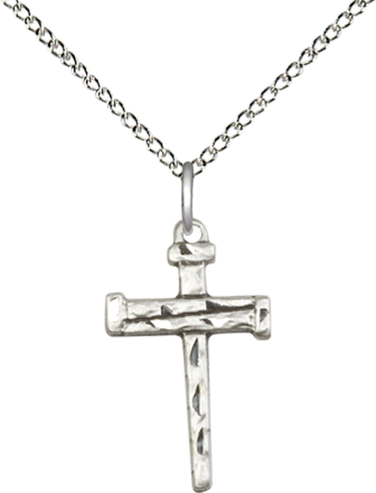 Sterling Silver Nail Cross Pendant on a 18 inch Sterling Silver Light Curb chain
