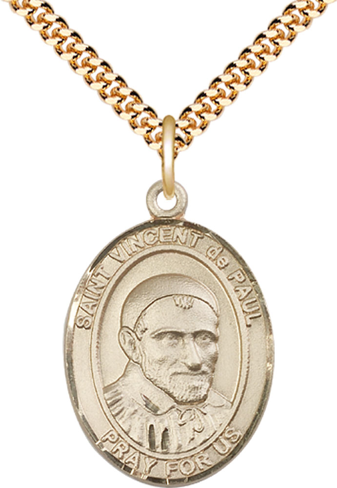 14kt Gold Filled Saint Vincent de Paul Pendant on a 24 inch Gold Plate Heavy Curb chain