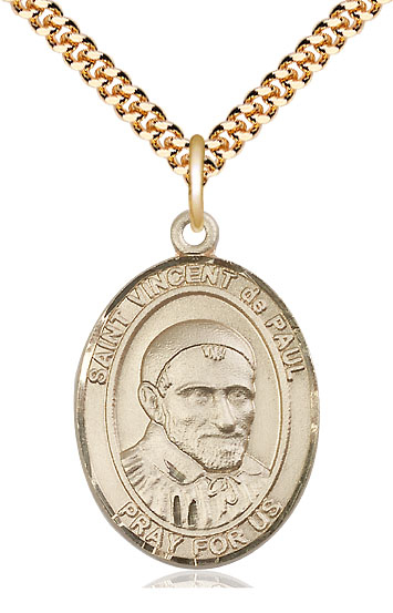 14kt Gold Filled Saint Vincent de Paul Pendant on a 24 inch Gold Plate Heavy Curb chain