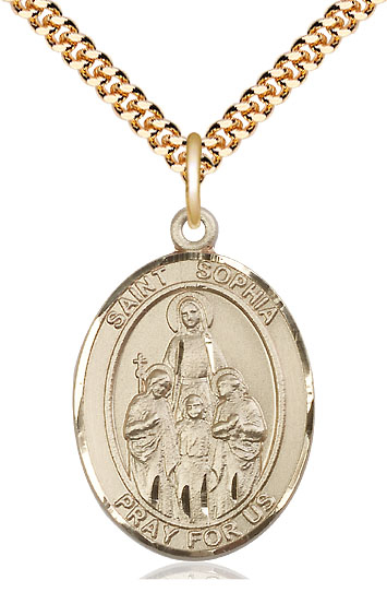 14kt Gold Filled Saint Sophia Pendant on a 24 inch Gold Plate Heavy Curb chain
