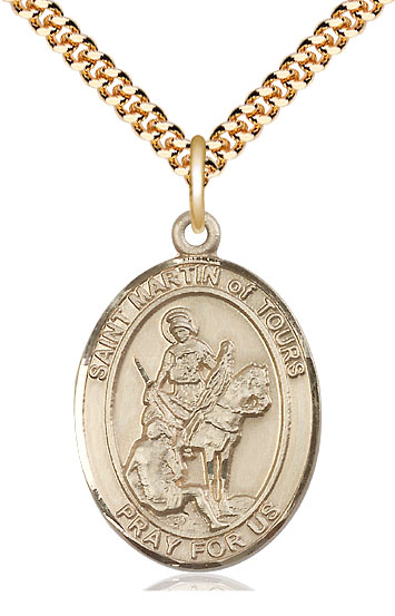 14kt Gold Filled Saint Martin of Tours Pendant on a 24 inch Gold Plate Heavy Curb chain