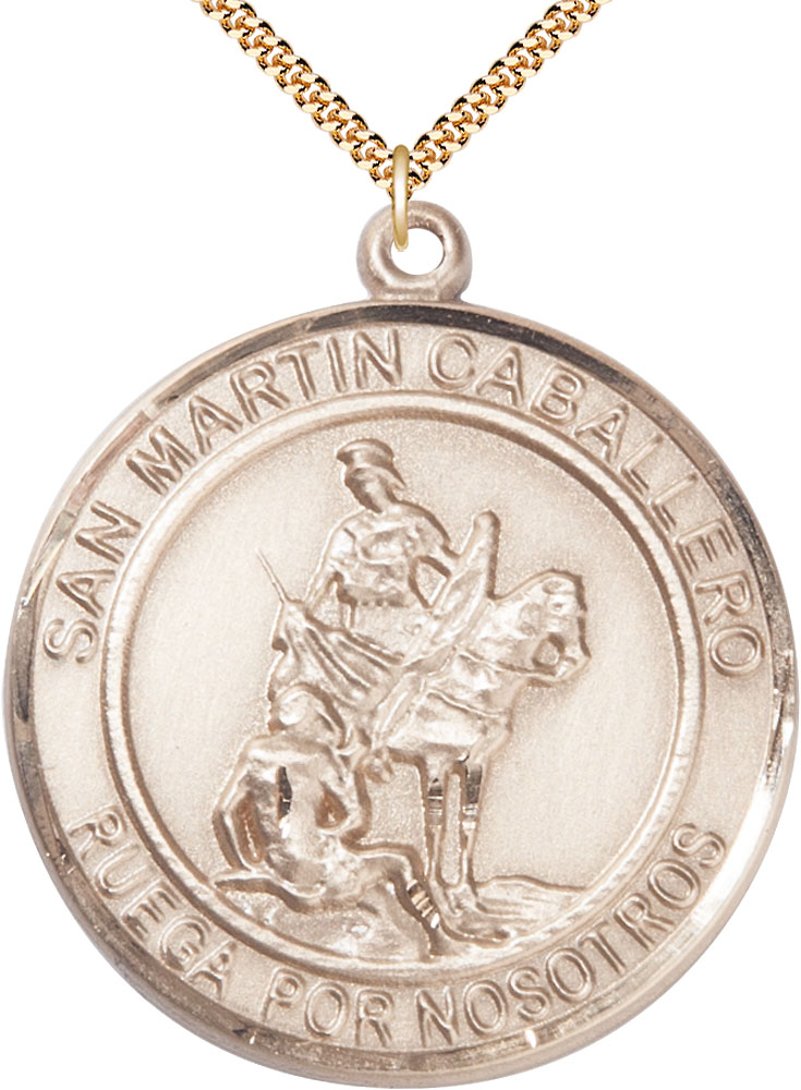 14kt Gold Filled San Martin Caballero Pendant on a 24 inch Gold Plate Heavy Curb chain