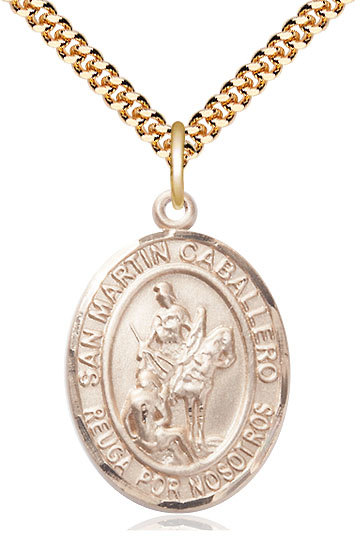 14kt Gold Filled San Martin Caballero Pendant on a 24 inch Gold Plate Heavy Curb chain