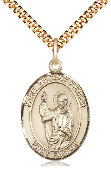 14kt Gold Filled Saint Vincent Ferrer Pendant on a 24 inch Gold Plate Heavy Curb chain