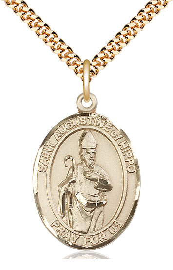 14kt Gold Filled Saint Augustine of Hippo Pendant on a 24 inch Gold Plate Heavy Curb chain