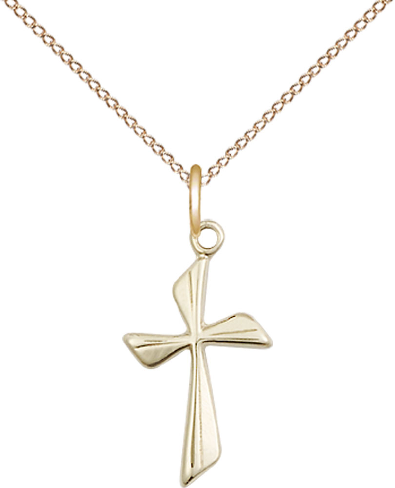 14kt Gold Filled Cross Pendant on a 18 inch Gold Filled Light Curb chain