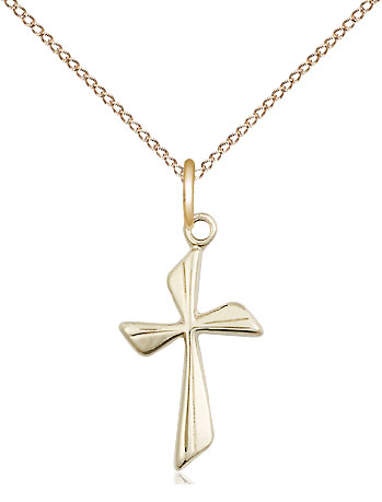 14kt Gold Filled Cross Pendant on a 18 inch Gold Filled Light Curb chain