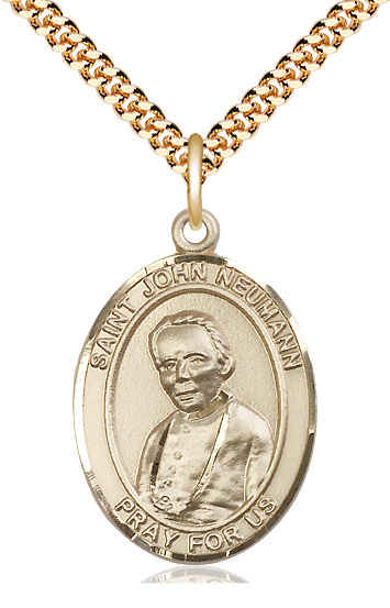 14kt Gold Filled Saint John Neumann Pendant on a 24 inch Gold Plate Heavy Curb chain