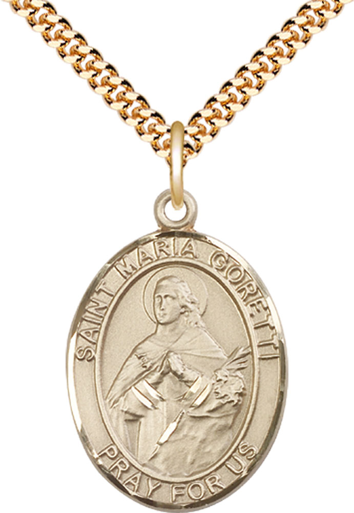14kt Gold Filled Saint Maria Goretti Pendant on a 24 inch Gold Plate Heavy Curb chain