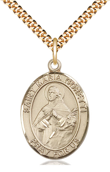 14kt Gold Filled Saint Maria Goretti Pendant on a 24 inch Gold Plate Heavy Curb chain