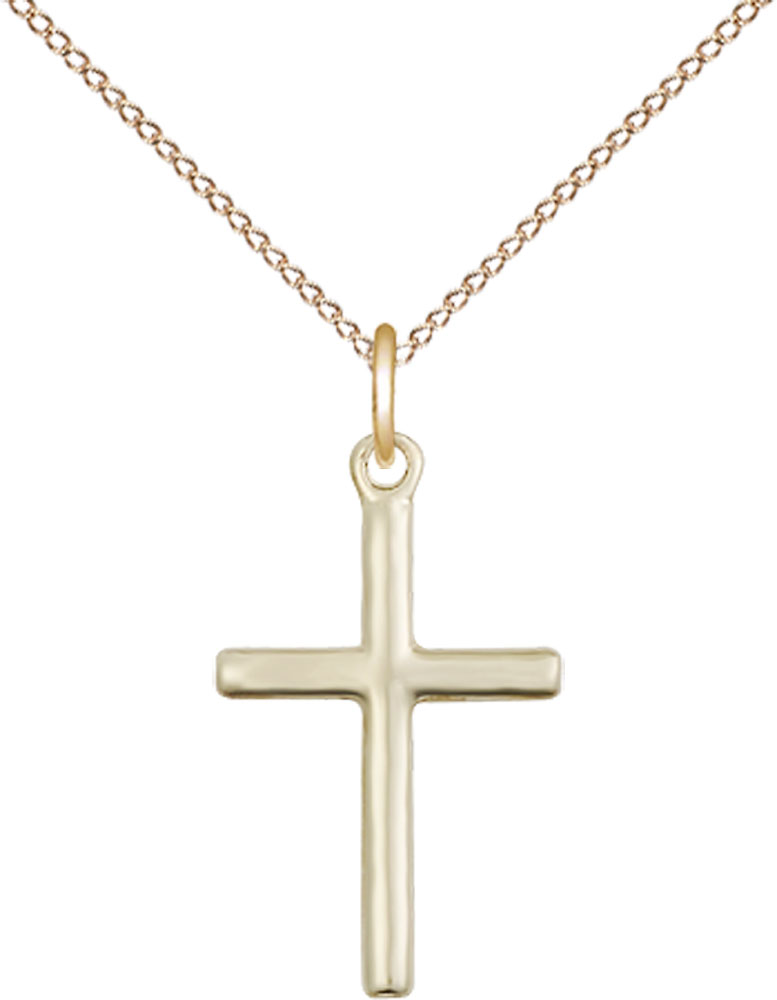14kt Gold Filled Cross Pendant on a 18 inch Gold Filled Light Curb chain