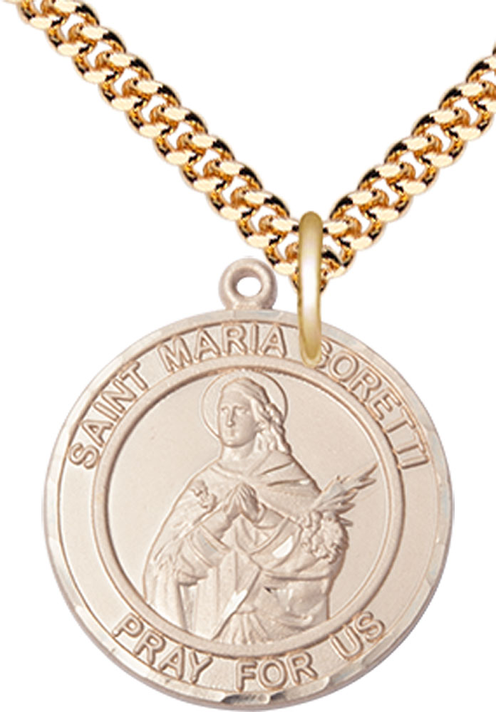 14kt Gold Filled Saint Maria Goretti Pendant on a 24 inch Gold Plate Heavy Curb chain