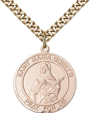 14kt Gold Filled Saint Maria Goretti Pendant on a 24 inch Gold Plate Heavy Curb chain