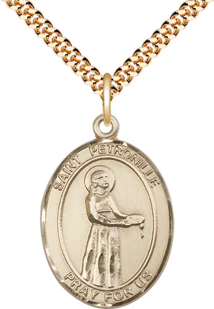 14kt Gold Filled Saint Petronille Pendant on a 24 inch Gold Plate Heavy Curb chain