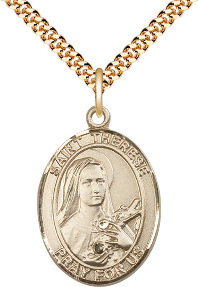 14kt Gold Filled Saint Therese of Lisieux Pendant on a 24 inch Gold Plate Heavy Curb chain