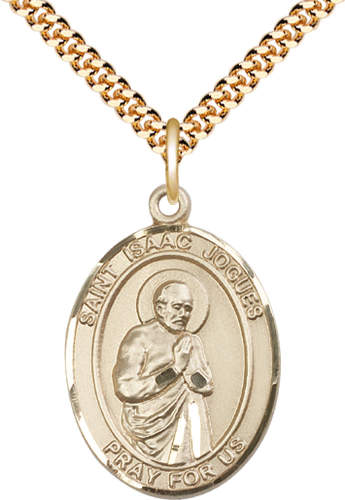 14kt Gold Filled Saint Isaac Jogues Pendant on a 24 inch Gold Plate Heavy Curb chain