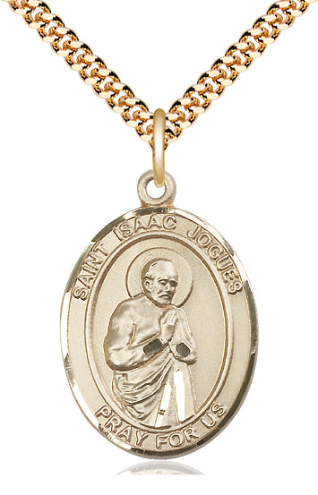 14kt Gold Filled Saint Isaac Jogues Pendant on a 24 inch Gold Plate Heavy Curb chain