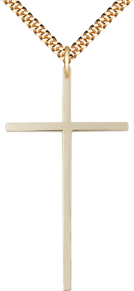 14kt Gold Filled Cross Pendant on a 24 inch Gold Plate Heavy Curb chain